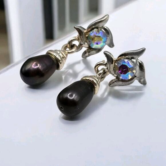 Artisan Jewelry - Artisan Teardrop Earrings Pierced Sparkly Rhinestones Simulated Baroque Pearls